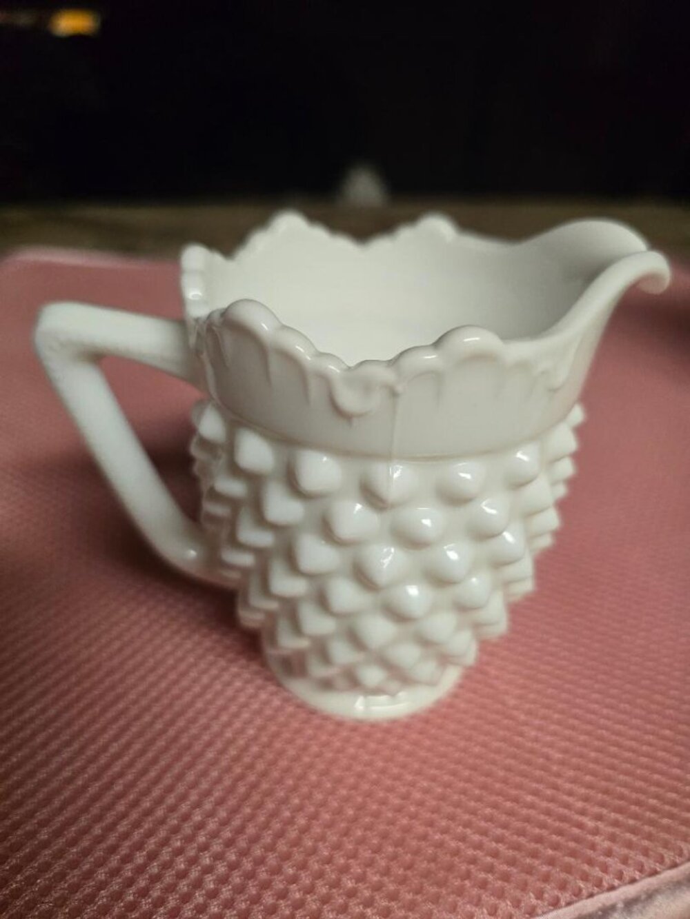 Vintage Fenton White Milk Glass Hobnail Ruffle Drip Edge 4" Footed Creamer